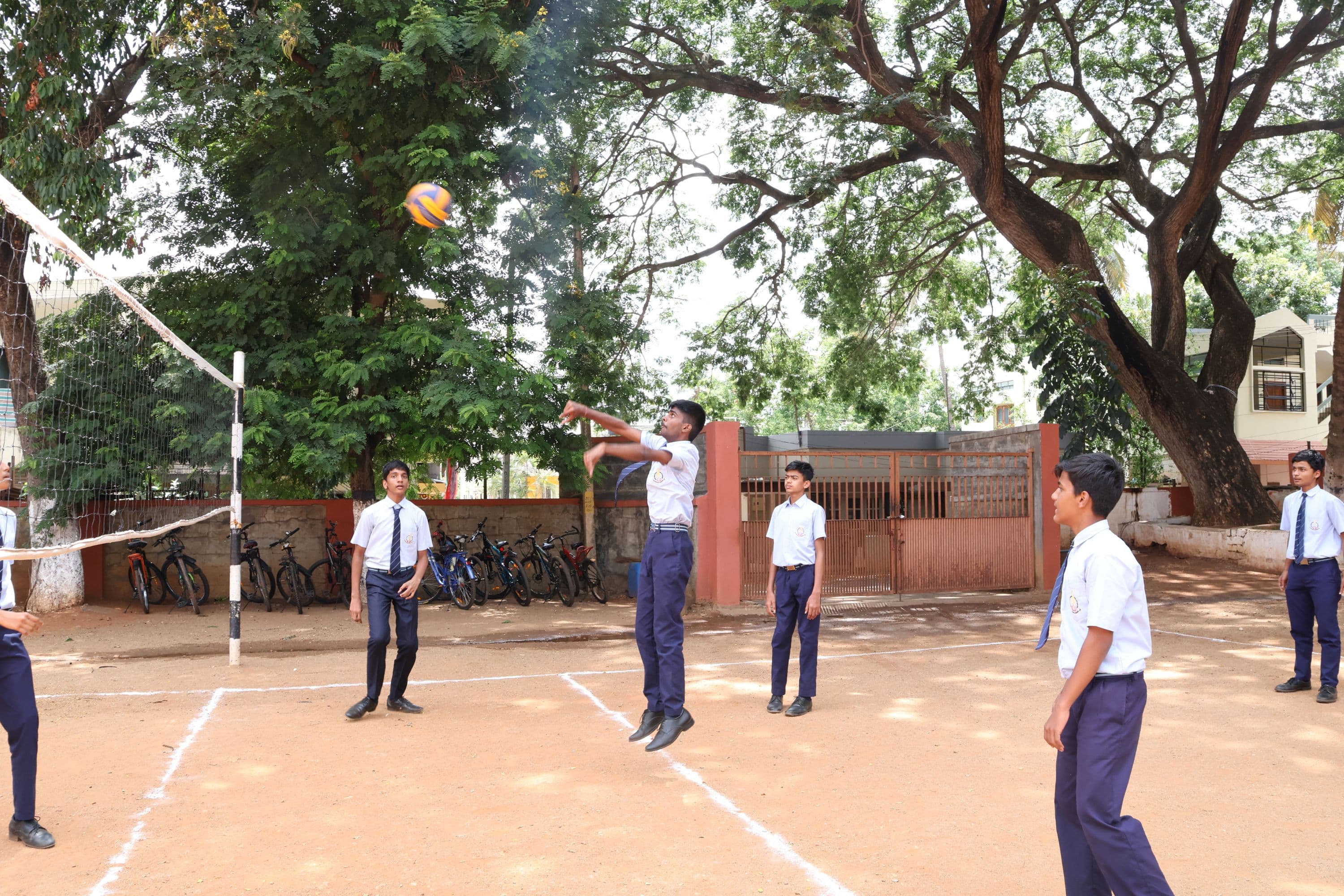 Students playing sport at Bapuji School, Davangere